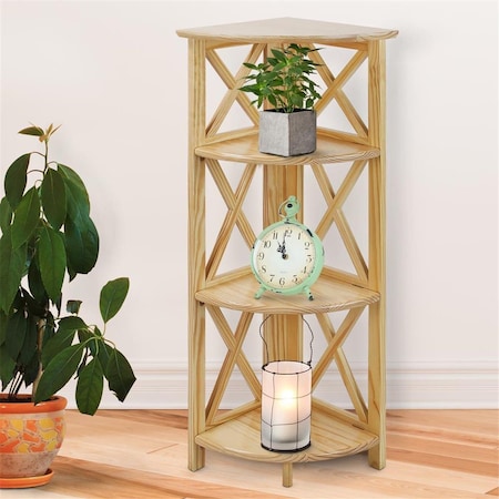 Betterbeds Montego 4-Shelf Corner Folding Bookcase, Natural BE594287